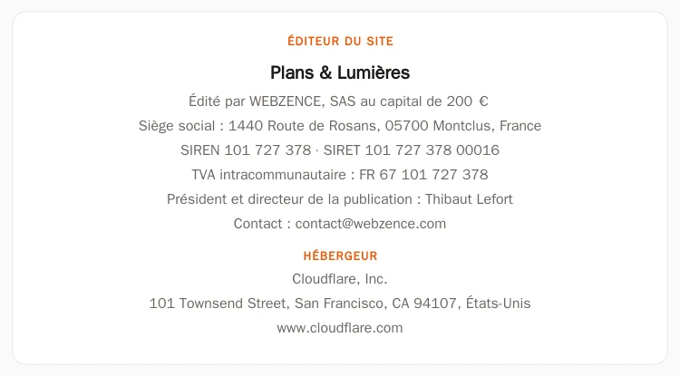 Éditeur et hébergeur de Plans & Lumières : nom et adresse de chacun