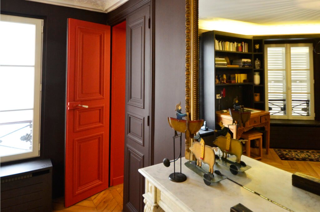 architecte d'intérieur paris, bibliothèque, cheminée