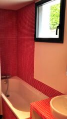 salle de bain, mosaïque rouge, architecte d'intérieur paris