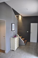 entrée, anthracite et gris clair, escalier bois, architecte d'intérieur paris